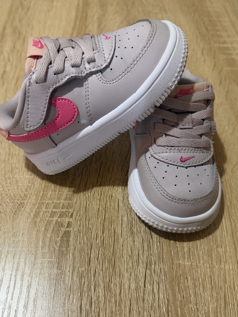 Nike airforce 1 Pink and taupe/gray Low Top Sneakers easy on toddler 6c
